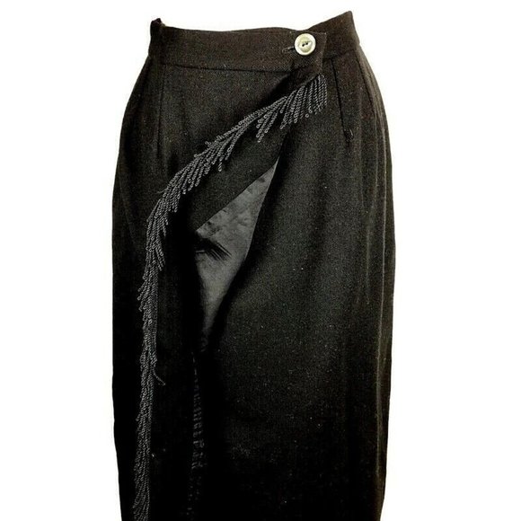 I. Magnin Vintage Take Six retro womens black wool skirt fring front skirt sz.10 - Picture 1 of 9